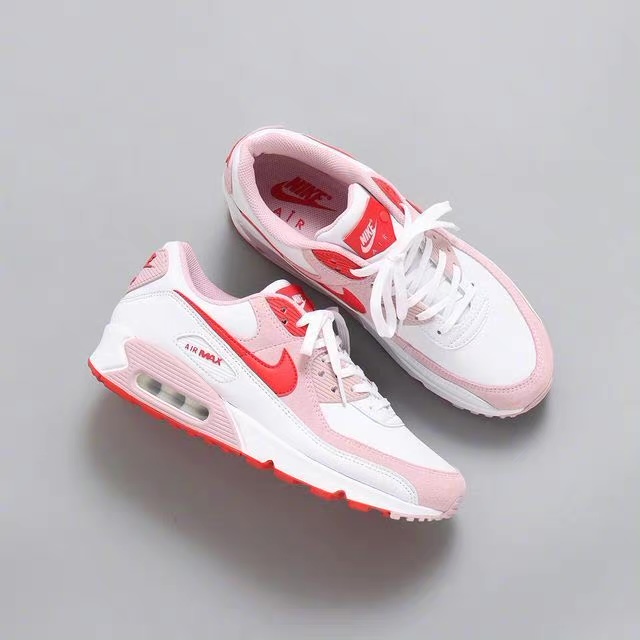 New Women Nike Air Max 90 White Pink Red Shoes - Click Image to Close